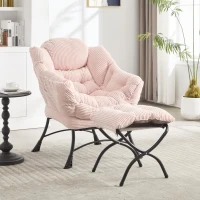 Ergonomic Lazy Chair with Ottoman, Armrests and Side Pocket, Lounge Accent Chair with Steel Frame, 31.5" L x 25" W x 37.5" H, Pink(m-1)