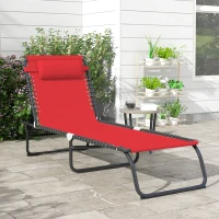 Outsunny Folding Chaise Lounge Pool Chair with 4-Position Reclining Back, Pillow, Breathable Mesh & Bungee Seat, Wine Red(m-2)