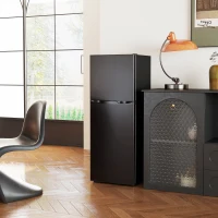 HOMCOM Double Door Mini Fridge with Freezer, 4.6 Cu.Ft Small Refrigerator with Thermostat, Shelves, Reversible Door, Black(m-1)