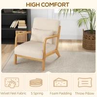 HOMCOM Fabric Lounge Chair, Velvet Armchair, Retro Accent Chair with Wood Legs and Thick Padding for Bedroom, Beige(m-4)