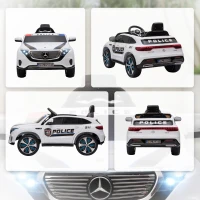 Aosom Licensed BENZ EQ Kids Electric Ride On Car, 12V 7AH Battery-powered Kids Police Car Toy with Parental Remote Control Music Lights Suspension Wheels for 3-5 Years Old White(m-9)