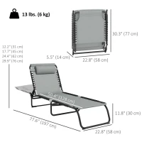 Outsunny Folding Lounge Chair, Adjustable Chaise Lounge with Headrest, Reclining Lounger Cot for Camping, Hiking, Light Grey(m-3)