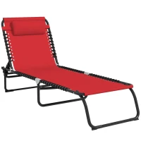 Outsunny Outdoor Folding Lounge Chair, 4-Level Adjustable Chaise Lounge with Headrest, Tanning Chair Beach Bed Reclining Lounger Cot for Camping, Hiking, Backyard, Wine Red(m-2)