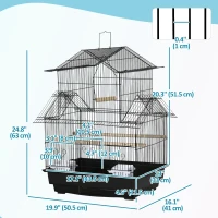 PawHut 25" Bird Cage with Perch, Swing, Food Container, Slide-out Tray, Handle, Parrot Cage for Finches, Canaries, Budgies(m-3)