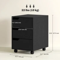 HOMCOM 3 Drawer File Cabinet, Vertical Filing Cabinet with Wheels, Mobile Printer Stand with Storage for Home Office, Black(m-3)