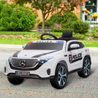 Aosom Licensed BENZ EQ Kids Electric Ride On Car, 12V 7AH Battery-powered Kids Police Car Toy with Parental Remote Control Music Lights Suspension Wheels for 3-5 Years Old White(m-8)