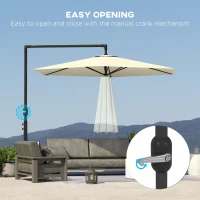 Outsunny 9.5FT Offset Patio Umbrella with Crank, Cross Base, Round Hanging Cantilever Umbrella for Pool, Backyard, Deck, Garden(m-4)