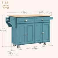 HOMCOM Kitchen Island with Storage, Rolling Kitchen Island with Drop Leaf, Rubber Wood Top and Adjustable Shelves, Light Blue(m-3)