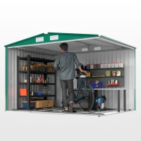 Outsunny 8.5' x 6.8' x 5.8' Practical Backyard Garden Storage Tool Shed Double Sliding Door 4 Ventilation Slots, Green(m-12)