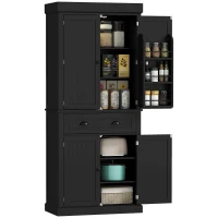 HOMCOM 71" Kitchen Pantry Cabinet with LED Lights, 6 Spice Racks, a Drawer and 4 Adjustable Shelves, Black(m-11)