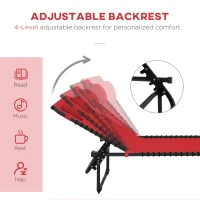 Outsunny Outdoor Folding Lounge Chair, 4-Level Adjustable Chaise Lounge with Headrest, Tanning Chair Beach Bed Reclining Lounger Cot for Camping, Hiking, Backyard, Wine Red(m-4)