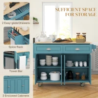 HOMCOM Kitchen Island with Storage, Rolling Kitchen Island with Drop Leaf, Rubber Wood Top and Adjustable Shelves, Light Blue(m-5)