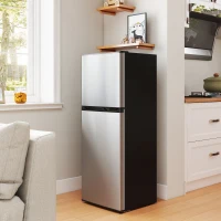 HOMCOM Double Door Mini Fridge with Freezer, 4.6 Cu.Ft Small Refrigerator with Thermostat, Shelves, Reversible Door, Silver(m-8)