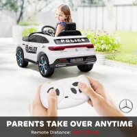 Aosom Licensed BENZ EQ Kids Electric Ride On Car, 12V 7AH Battery-powered Kids Police Car Toy with Parental Remote Control Music Lights Suspension Wheels for 3-5 Years Old White(m-5)