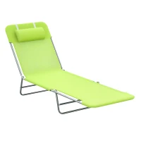 Outsunny Folding Chaise Lounge Pool Chairs, Outdoor Sun Tanning Chairs with Pillow, Reclining Back, Steel Frame & Breathable Mesh for Beach, Yard, Patio,  Green(m-1)