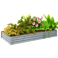 Outsunny 8 x 4 x 1ft Galvanized Raised Garden Bed, Reinforced Outdoor Planter Box with Open Bottom, Silver(m-11)
