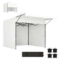 Outsunny 10' x 10' Pop Up Canopy Tent with Awning and Sidewalls, Instant Sun Shelter with Wheeled Bag and Sand Bags(m-11)