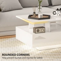 HOMCOM Coffee Table with RGB LED Lights, Modern Living Room Table with 4 Drawers, Open Shelf, Remote Control, High Gloss White(m-7)