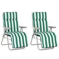 Outsunny Set of 2 Garden Sun Lounger, Outdoor Reclining Seat Cushioned Seat, Foldable Adjustable Recliner, White and Green(m-2)