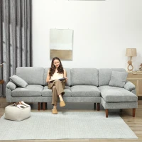HOMCOM L-Shape Sofa, Modern Sectional Couch with Changeable Chaise Lounge, Pillows and Wooden Legs for Living Room, Grey(m-10)