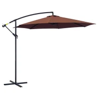 Outsunny 10' Deluxe Patio Umbrella, Outdoor Market Parasol, Banana Hanging Offset Sunshade with Crank, Cross Base, Coffee(m-2)