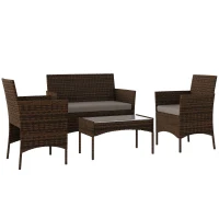 Outsunny 4 Pieces Wicker Outdoor Balcony Furniture Set Rattan Patio Furniture Set with Loveseat Chairs Glass Coffee Table Grey(m-11)
