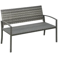 Outsunny Rattan Wicker Loveseat Garden Bench Hand Woven Portable Backyard Gray(m-2)