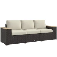 Outsunny 3-Seat Outdoor Patio Sofa with Cushions, PE Rattan Wicker Sofa with Wide Armrests, Outdoor Wicker Couch, Beige(m-11)