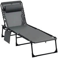 Outsunny Outdoor Folding Chaise Lounge, Reclining Lounge Chair with Adjustable Backrest and Removable Pillow, Grey(m-11)