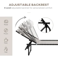 Outsunny Outdoor Folding Lounge Chair, 4-Level Adjustable Chaise Lounge with Headrest, Tanning Chair Beach Bed, Reclining Lounger Cot for Camping, Hiking, Backyard, Cream(m-4)