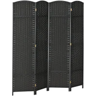 HOMCOM Folding Room Divider Screen 4 Panel 5.6 ' Tall Privacy Screen Freestanding Room Partition for Home Office, Black(m-11)