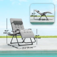 Outsunny Padded Folding Recliner Chair, Patio Lounger with Cupholder, Adjustable Backrest, Removable Cushion, Grey(m-3)