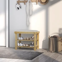 HOMCOM Bamboo Shoe Storage Bench, 3-Tier Entryway Bench with Cushion, Shoe Organizer for Entryway, Hallway, Cream White(m-7)