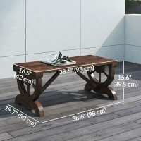 Outsunny Rustic Wood Wheel Outdoor Garden Bench for 2-Person with a Unique Wheel Design on the Legs & Strong Build, Brown(m-3)