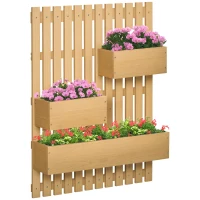 Outsunny 3 Box Raised Garden Bed with Trellis, Wall-Mounted Wood Planter Box Set with Drainage Hole for Flowers, Climbing Plants(m-11)