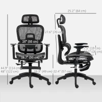 HOMCOM Mesh Office Chair with 3D Armrest, High Back Desk Chair with Lumbar Support, 135° Reclining, Adjustable Headrest, Black(m-3)
