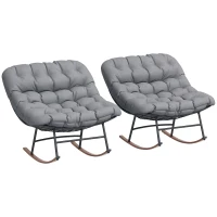 Outsunny Outdoor Rocking Chair Patio Set of 2, Oversized Rocking Papasan Chairs with Cushions for Garden Porch, 265 lbs., Gray(m-11)