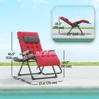 Outsunny Padded Zero Gravity Chair, Folding Recliner Chair, Patio Lounger with Cup Holder, Adjustable Backrest, Removable Cushion for Outdoor, Deck, Poolside, Red(m-3)