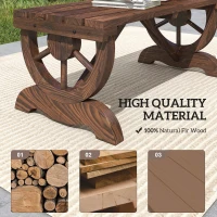 Outsunny Rustic Wood Wheel Outdoor Garden Bench for 2-Person with a Unique Wheel Design on the Legs & Strong Build, Brown(m-5)