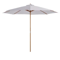 Outsunny 10' x 8' Bamboo Wooden Round Market Patio Sun Umbrella Garden Parasol Outdoor Sunshade Canopy, White(m-2)