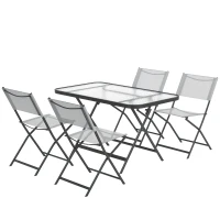 Outsunny 5 Pieces Foldable Patio Dining Table and Chairs, Outdoor Dining Set for 4 with Large Rectangle Glass Top Table and 4 Armless Chairs for Conservatory, Garden, Deck, Grey(m-11)