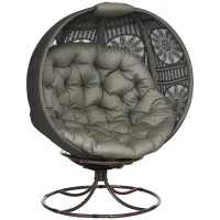 Outsunny Patio Egg Chair with Swivel Base, Foldable Basket Chair with Large Seat Cushion, Cup Holder for Indoor, Outdoor, Sand(m-11)