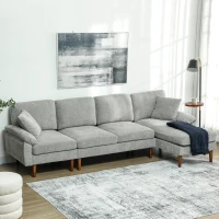 HOMCOM L-Shape Sofa, Modern Sectional Couch with Changeable Chaise Lounge, Pillows and Wooden Legs for Living Room, Grey(m-8)