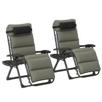 Outsunny Zero Gravity Lounge Chair Set, 2 Pieces Reclining Folding Outdoor Lounge Chairs with Cushion, Headrest, Side Tray, Gray(m-11)