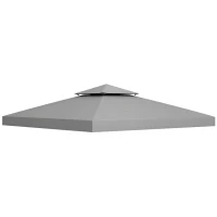 Outsunny 9.8' x 9.8' Square 2-Tier Gazebo Canopy Replacement Top Cover Outdoor Garden Sun Shade, Light Grey(m-2)