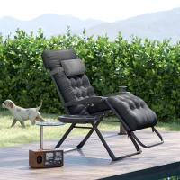 Outsunny Padded Folding Recliner Chair, Patio Lounger with Cupholder, Adjustable Backrest, Removable Cushion, Black(m-8)