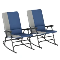 Outsunny Outdoor Rocking Chairs Set of 2, Folding Rocking Chair Set, 400 lbs. Capacity, Wide Seat, Padded High Back, Dark Blue(m-11)