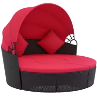 Outsunny 4-piece Round Sofa Bed, Outdoor Daybed with Retractable Canopy, PE Rattan Wicker Patio Lounge Chair(m-11)