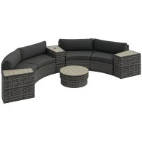 Outsunny 8 Piece Patio Furniture Set with 4 Rattan Sofa Chairs & 4 Tables with Storage & Umbrella Hole, Mixed Gray(m-11)