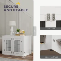 PawHut Dog Crate Furniture with 360° Rotatable Removable Dog Bowls, Two Doors, for Medium Dogs, 31.5" x 24" x 25", White(m-6)